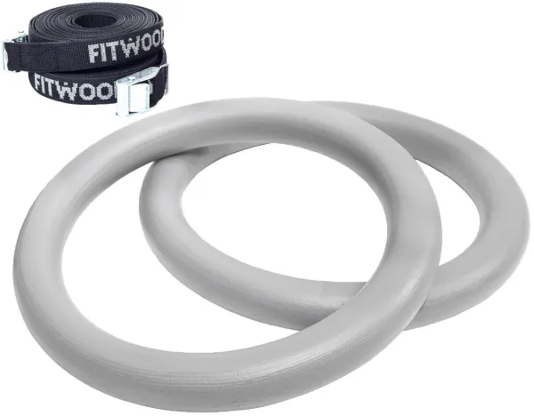 FitWood ULPU Gymnastikkringer 28mm - Grå overflate / Svart Stropp